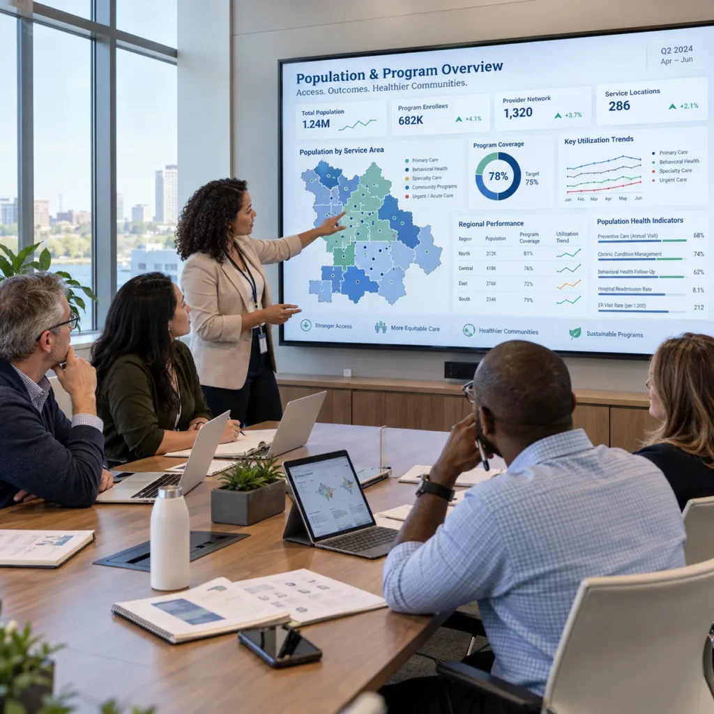 Public health team reviewing program performance